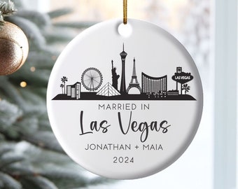 Married in Las Vegas Ceramic Hanging Ornament Couple, Vegas Ornament, Wedding Ornament, Personalized Engagement Gift, Couple Vegas Ornament