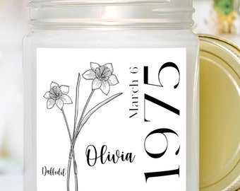 Personalized Birth Flower Candle: Custom Birthday Gift