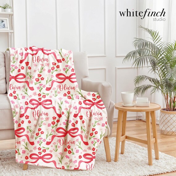 花柄リボンデザインブランケット