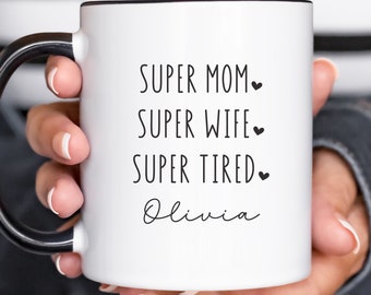Taza de café de cerámica personalizada "Super Mamá", regalo para el Día de la Madre.