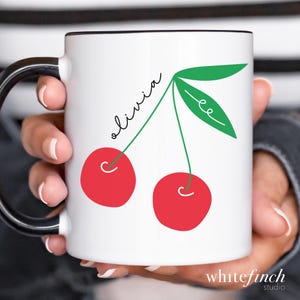 Personalized Cherry Mug Summer Cherries Glass Mug for Bridesmaid Custom Monogram Name Coffee Cup Bridal Shower Cherry Gift for Birthday