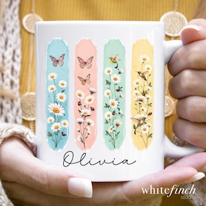 Personalized Birth Month Flower Mug Bridesmaid Custom Name Coffee Cup Bridal Shower Gift for Wedding Gift Her Birthday Birthflower Mom Gift