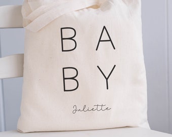 Personalized Modern Baby Name Tote Bag, Minimalist Baby Bag, New Baby Tote Bag, New Mom Dad Gift, Modern Baby Bag, Gift Bag for Shower