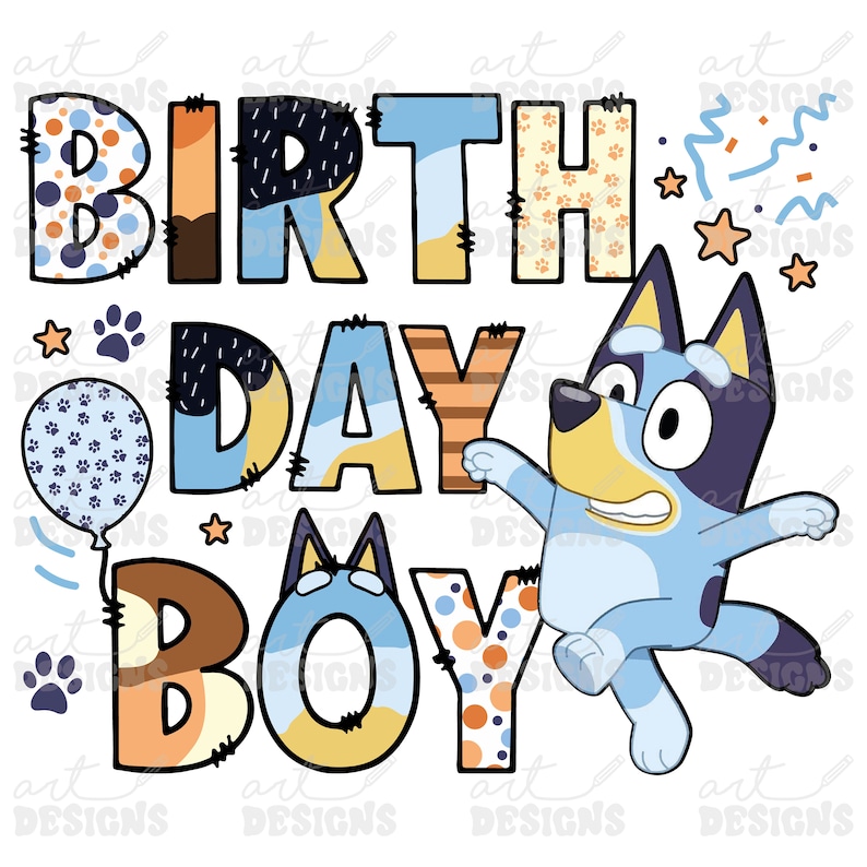 Bluey Happy Birthday Boy Clipart Elements Letters Set Blue - Etsy