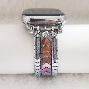 Apple Watch Band, Silver & Rainbow color Hematite Apple Watch strap woman, Compatible with all Apple Watch Series, bloodstone Watch Bands