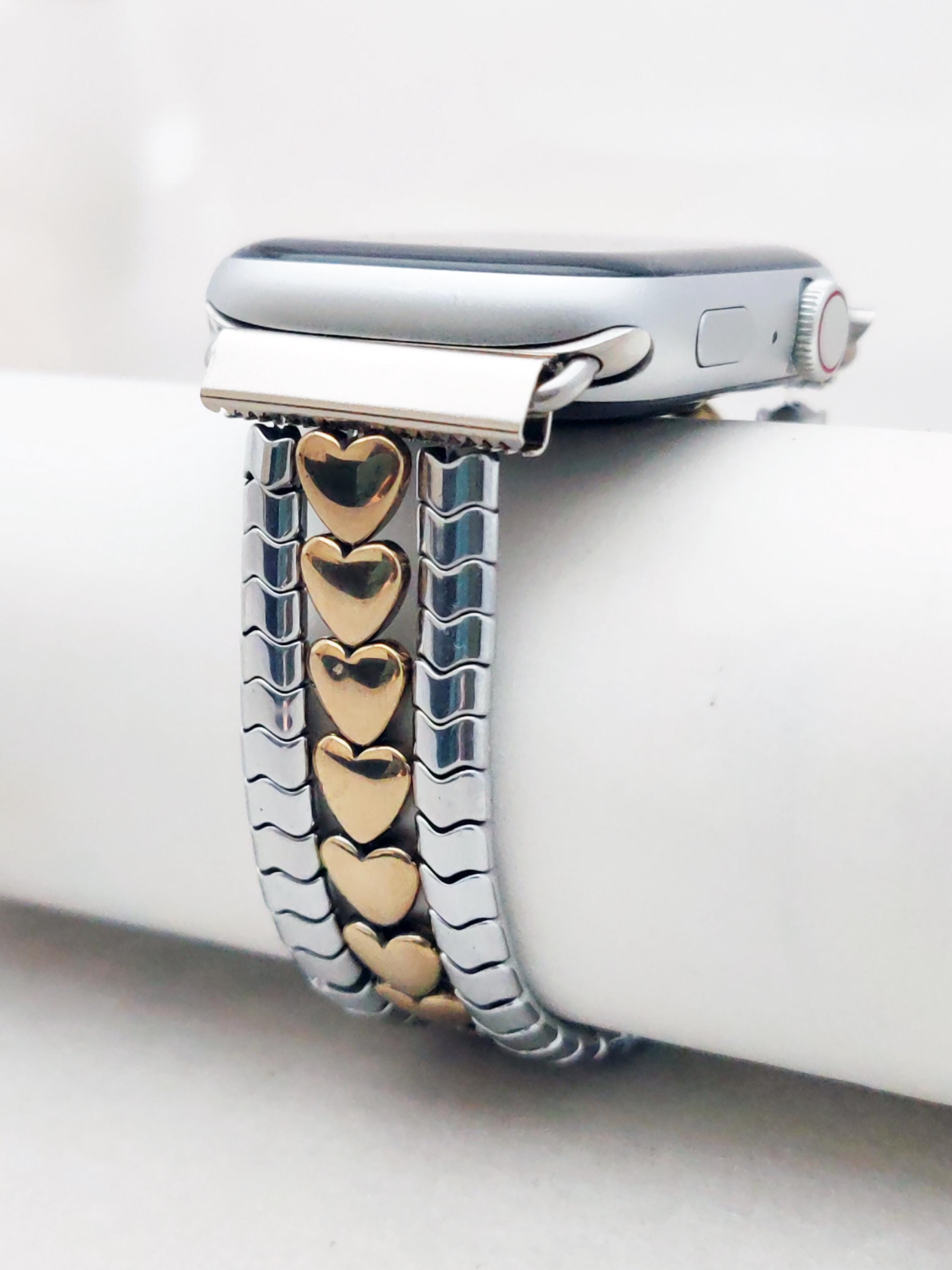 Hematite Apple Watch Band: Silver & Gold Heart Design