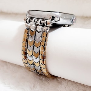 Apple Watch Band, Silver & Gold color Hematite Apple Watch strap woman, Compatible with all Apple Watch Series, bloodstone Watch Bands