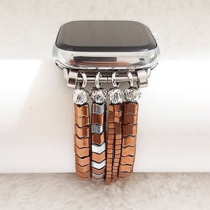 Apple Watch Band, Silver & bronze color Hematite Apple Watch strap woman, Compatible with all Apple Watch Series, bloodstone Watch Bands