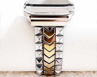 Apple Watch Band, Silver & Gold color Hematite Apple Watch strap unisex, Compatible with all Apple Watch Series, bloodstone Watch Bands