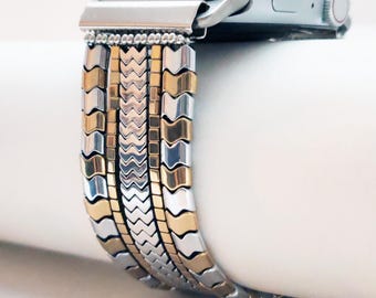 Apple Watch Band, Silver & Gold color Hematite Apple Watch strap unisex, Compatible with all Apple Watch Series, bloodstone Watch Bands