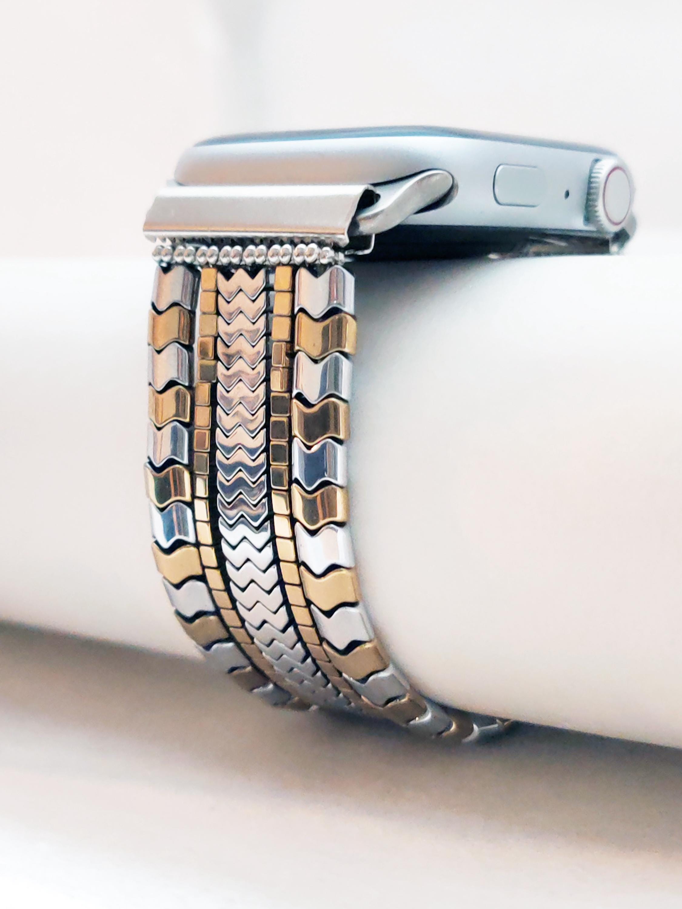 Hematite Apple Watch Band: Silver & Gold Natural Stone Strap  display picture 1