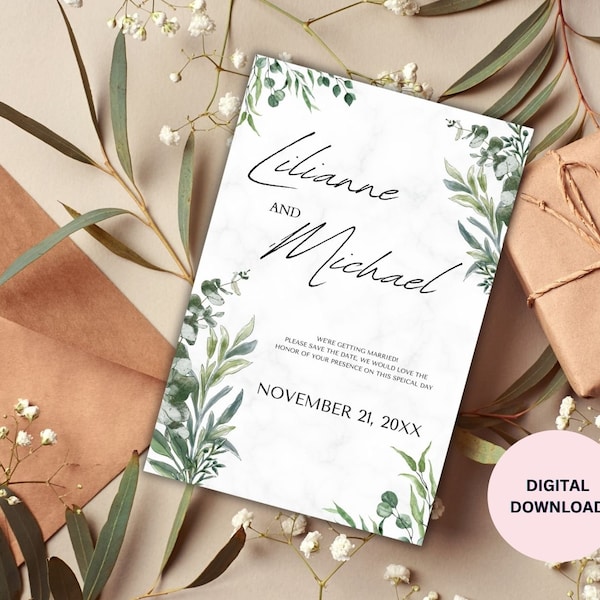 Boho Save the date template, Wedding invitation template, Wedding save the date, Template download, Canva Editable Template, 4 x 6