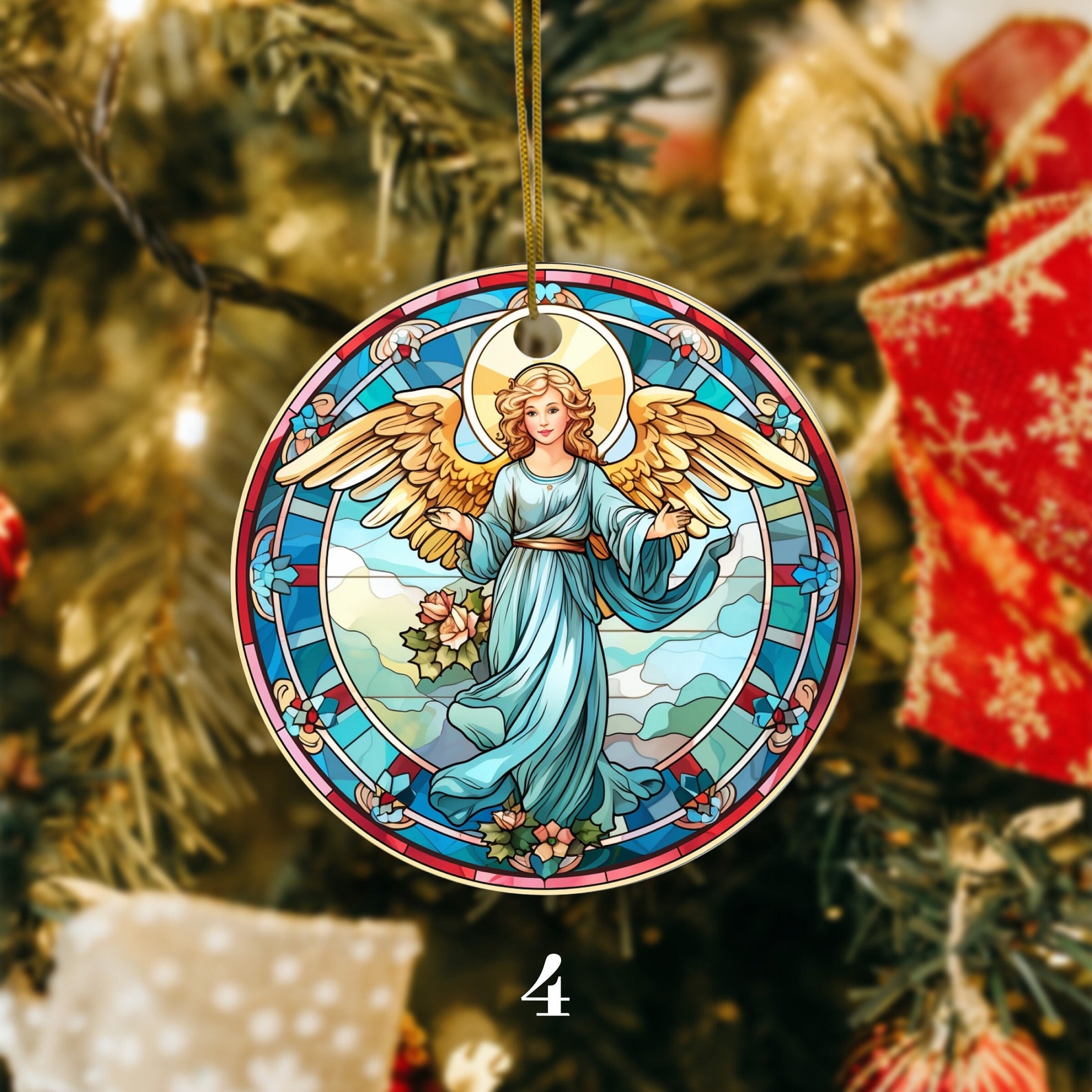 Stained Glass Style Angel Ceramic Tree Ornament Festive Christmas Decor ...