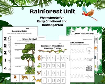 Rainforest Curriculum Printable Worksheets for Preschool, PreK, Kindergarten