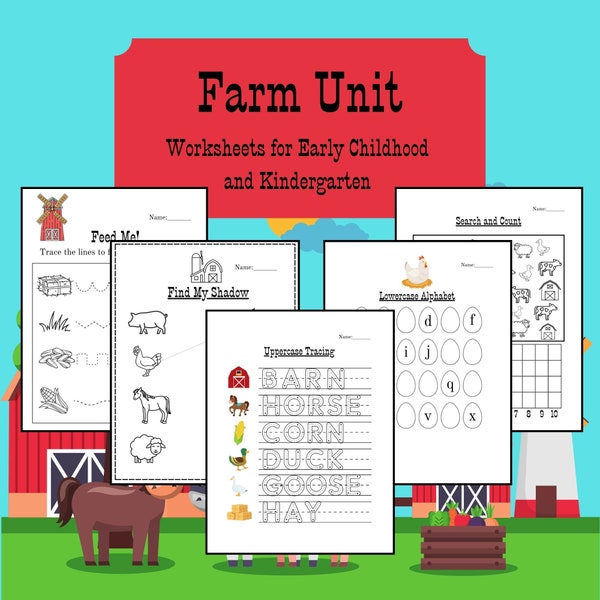 Farm Curriculum Printable Worksheets For Preschool, PreK, and Kindergarten