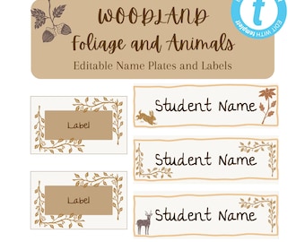 Woodland Foliage and Animals Labels and Name Plates - Editable with Templett
