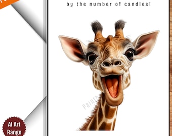 Une girafe de 5 x 7 po. surprise à votre âge ! Joyeux anniversaire | Carte d'anniversaire imprimable | Jolie carte de girafe | Carte drôle | Carte drôle de girafe | Gamme AI |