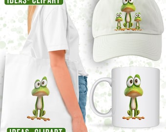 Söt groda Clipart x2 - 3 format [PNG Jpg PDF] - PNG transparent bakgrund | Groda utskrivbar | Väggkonst hantverk | Sublimering | Få en gratis