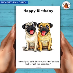 5 x 7 po. Carlin - carte d'anniversaire imprimable - « Doublez les carlins, doublez les rires » | Carte imprimable | 300 DPI | Modèle d'enveloppe GRATUIT | Carte drôle de carlin |