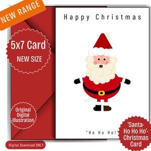 Biglietto di Natale "Santa Ho Ho Ho" 5x7" - Babbo Natale originale in stile cartone animato/Buon Natale/Biglietto di auguri stampabile/Biglietto di Babbo Natale