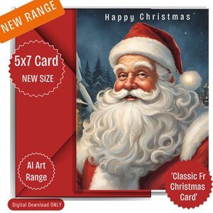 Biglietto di Natale "Classic Fr Christmas" 5x7" - /Buon Natale/Biglietto di auguri stampabile/Biglietto di Babbo Natale/Gamma AI