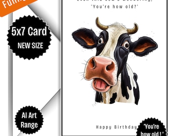 Funny Cow Birthday Card: AI Art 5x7 (Digital Download)