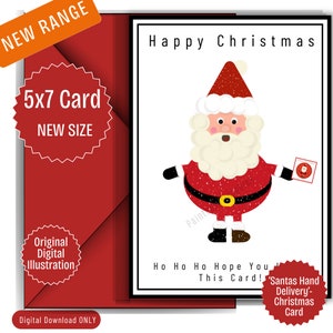 Biglietto di auguri natalizio 5x7" "Babbo Natale consegnato a mano" - Babbo Natale originale in stile cartone animato/Buon Natale/Biglietto di auguri stampabile/Biglietto di Babbo Natale