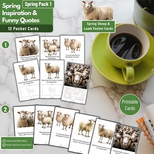 Pocket Cards Spring Sheep+ Lamb Inspirational | Funny - Set of 12 Cards [6 Illustrations 2 Styles] Printable| Lunch Note Cards|Wallet Size