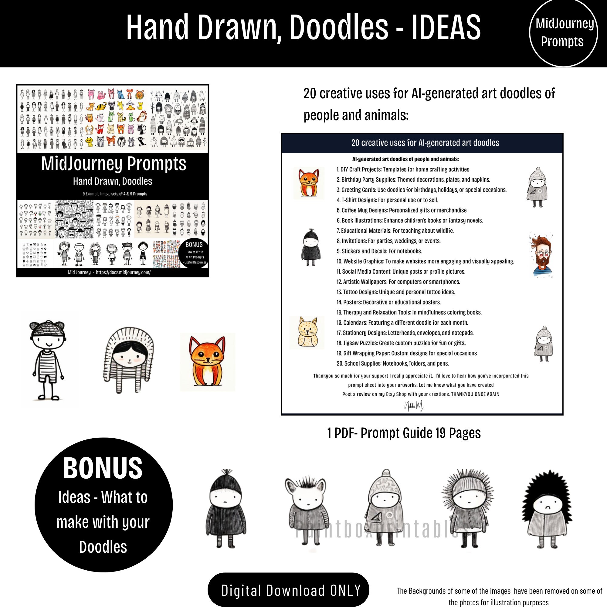 Midjourneydoodle Prompt Guide-animals People - PDF, 19 Pages, 9 Example ...