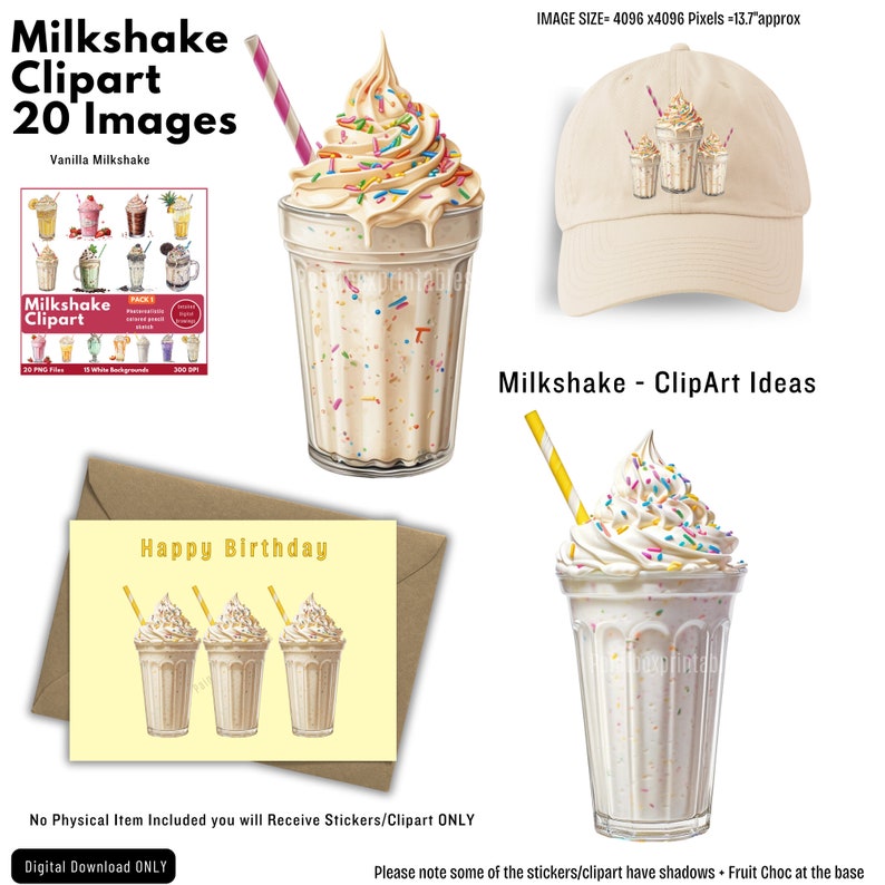 Clipart -milkshakes -20 Photorealistic Colored Pencil Sketch - 20 Png's ...