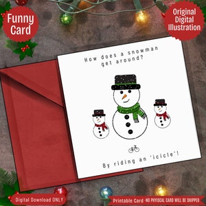 STAMPABILE - Divertente biglietto di Natale con pupazzo di neve e umorismo - Illustrazione originale/Buon Natale/Biglietto di auguri/Stile cartone animato con pupazzo di neve