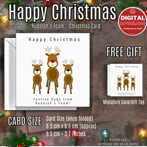 NUOVO NATALE "La squadra di Rudolph" - Biglietto di Natale - Illustrazione originale: Cartone animato/Buon Natale/Biglietto di auguri stampabile/Biglietto di Rudolph
