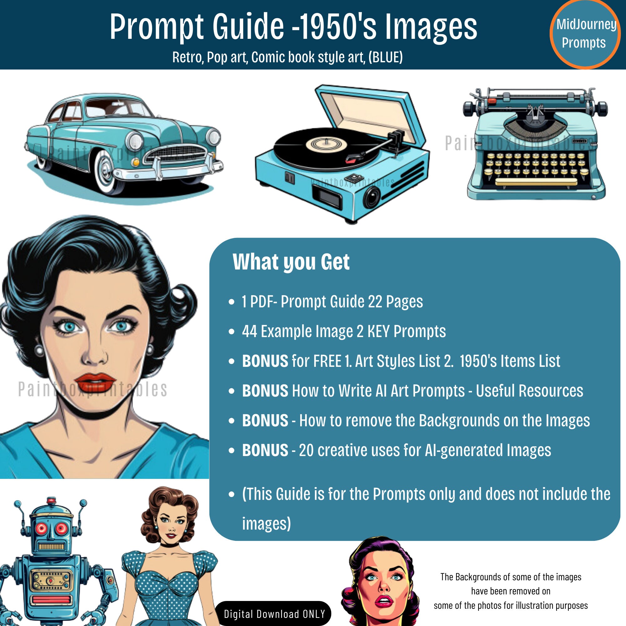 Midjourney 1950's Prompt Guide 2 KEY Prompts + 44 Sample Artworks ...