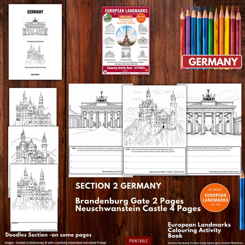 European Landmarks Coloring Activity Book-5 Countries 7 Sections With ...