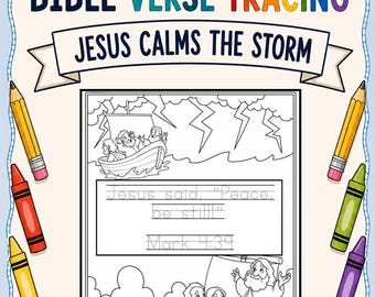Jesus Calms the Storm Bible Verse Tracing Coloring Page | Christian Handwriting Practice | Scripture Memory Activity|Sunday School Printable