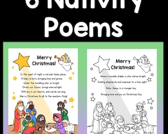 Nativity Poems for Kids {6 Easy to Read Poems in Color and B/W!} Christian Christmas Poems, Coloring Page, Nativity Prayers, Sunday School