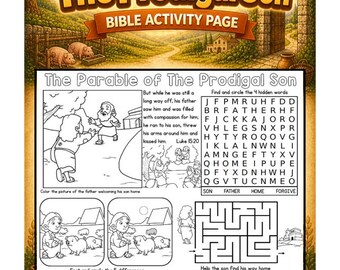 The Parable of the Prodigal Son Church Activity Mat | Kids Bible Placemats | Bible Activity Placemats |Christianity Homeschool |Quiet Church