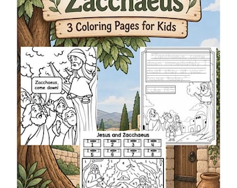 Jesus and Zacchaeus Coloring Pages | Bible Story Color | Bible Verse Tracing Page | Bible Verse Coloring | Coloring Christian | Church