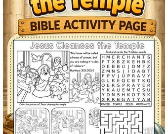 Jesus Cleanses the Temple Church Activity Mat | Kids Bible Placemats | Bible Activity Placemats | Christianity Homeschool | Quiet Church
