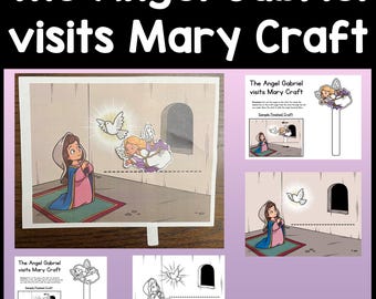 The Angel Gabriel visits Mary Craft for Kids {Color and B/W} Sunday School Bible Craft | Angel Visits Mary Craft | Christian Preschool Craft