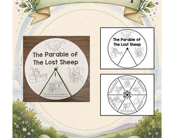 The Parable of The Lost Sheep Bible Story Wheel | Bible Color Wheel | Bible Wheel Activity | Bible Wheels Kids | Bible Wheel Craft | Digital