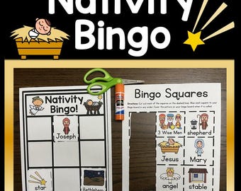 Nativity Bingo for Kids {3x3 and 4x4 Bingo Cards!} Christian Christmas Activity, Nativity Games for Kids, Sunday School Games Printable, PDF