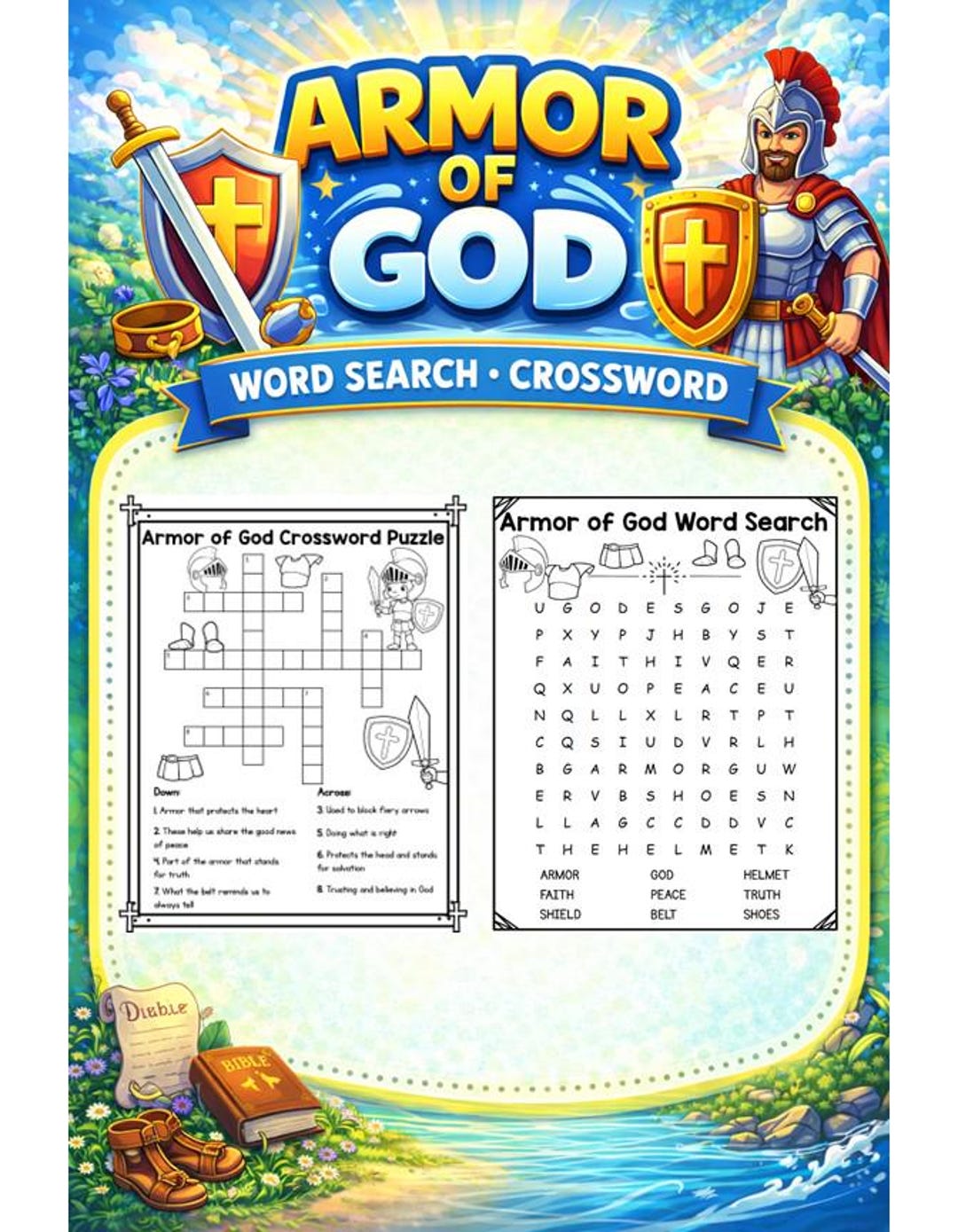 Armor of God Word Search & Crossword for Kids | Bible Story Printable ...