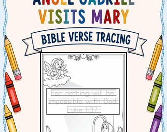 Angel Gabriel and Mary Bible Verse Tracing Coloring Page | Christian Handwriting Practice | Scripture Memory Activity | The Annunciation