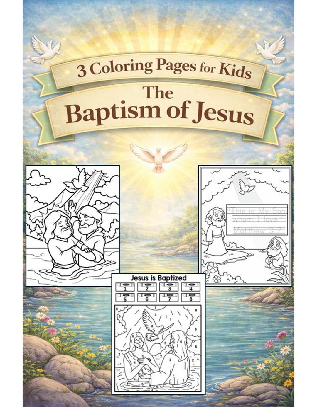 The Baptism of Jesus Coloring Pages| Bible Story Color | Bible Verse ...
