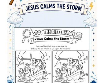 Spot the Difference Jesus Calms the Storm | Bible Story Printable | Printable Sunday School Activity | I Spy Bible | Christian Homeschool