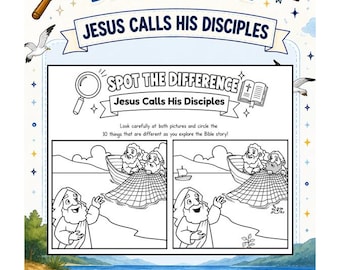 Spot the Difference Jesus Calls His Disciples | Bible Story Printable | Printable Sunday School Activity | I Spy Bible |Christian Homeschool