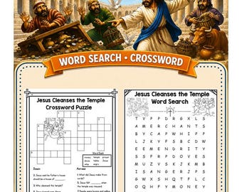 Jesus Cleanses the Temple Word Search & Crossword | Bible Story Printable | Christianity Homeschool | Quiet Church | Homeschooling Jesus