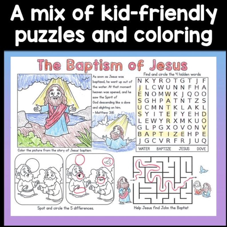 The Baptism of Jesus Church Activity Mat for Kids | Kids Bible ...