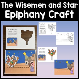 Manualidad de Epifanía para imprimir {¡en color y en blanco y negro!} Lección de la escuela dominical de Navidad, Actividad cristiana para niños, Los Reyes Magos siguen la estrella, PDF de Navidad